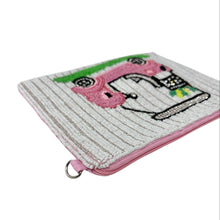 Load image into Gallery viewer, Golf-themed beaded pouch featuring a pink cart and clubs on a white background.
