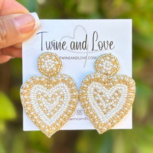 hearts Beaded Earrings, gold ivory Heart Earrings, Valentines Day Earrings, Valentines Beaded Earrings, Valentines Heart earrings, ivory gold earrings, valentine’s day beaded earrings, hearts beaded earrings, valentines beaded earrings, Hearts earrings, Valentine’s day earrings, gold ivory accessories, Valentine’s day accessories, Best friend gifts, Best selling items, love accessories, boho earrings, custom earrings, unique earrings, unique gifts, handmade gifts, heart jeweled earrings