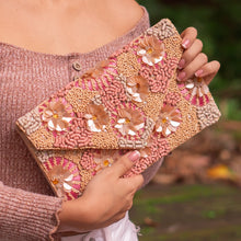 Load image into Gallery viewer, Floral beaded clutch purse, seed bead purse, beaded bag, neutral color handbag, beaded bag, floral nude color clutch, birthday gift for her, Fall clutch bag, seed bead purse, engagement gift, party clutches, bridal gift, floral purse, gifts to bride, gifts for bride, wedding gift, evening bags, Autumn beaded clutch purse, birthday gift for her, Neutral beaded clutch, seed bead purse, beaded bag, Beige bag, boho purse, beige beaded clutch purse, unique bags, best selling items, handmade gifts, handmade bag p