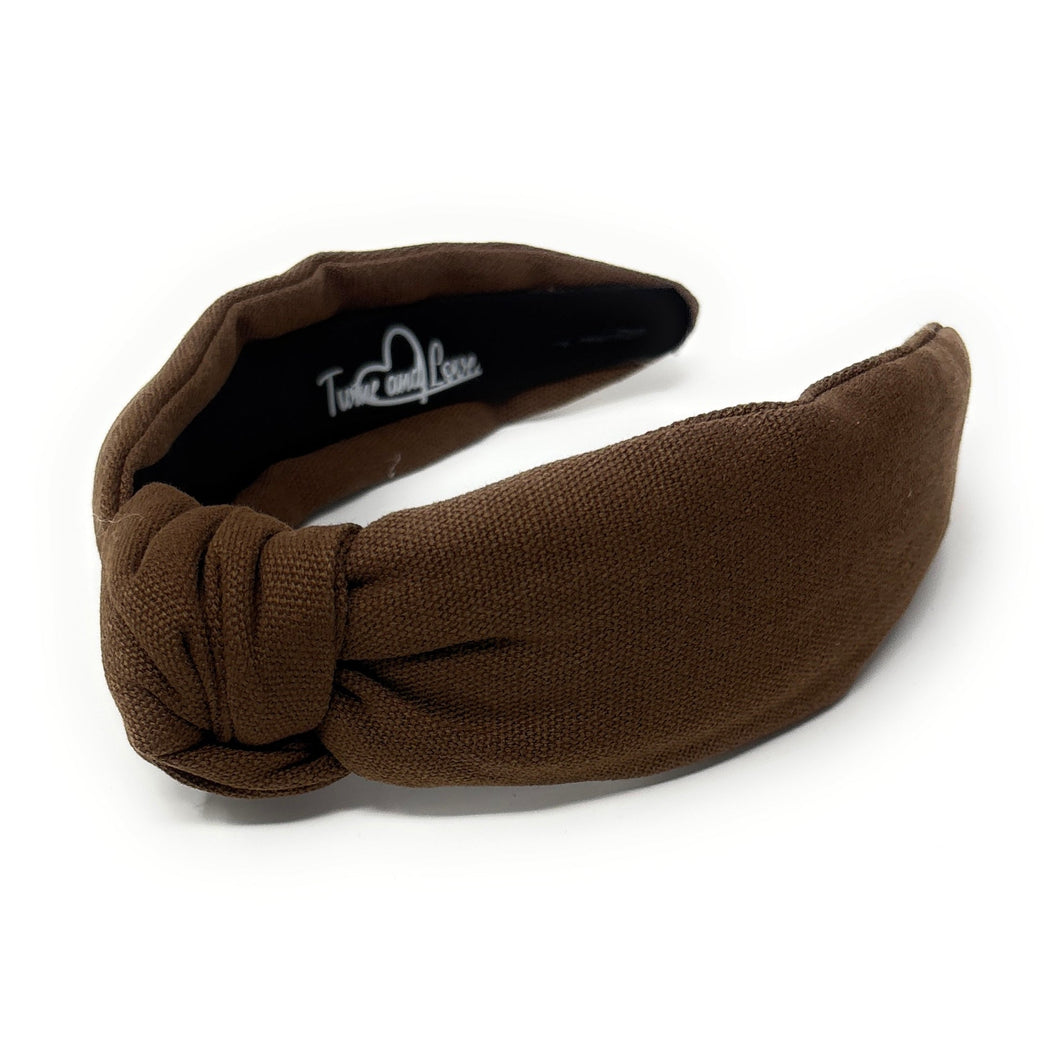 Dark Brown headband with knot on a white background