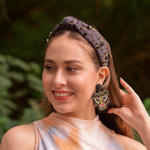 dark gray Jeweled Headband, gray headband, Autumn Hair Accessories, Autumn Headband, knot headband, boho headband, best selling items, Fall knotted headband, hairbands for women, thanksgiving  gifts,  Fall knot Headband, Fall Winter accessories, gray corduroy headband, Corduroy headband, Statement headband, Christmas gifts, jeweled knot headband, Jeweled headband, Corduroy knot headband, Embellished headband, Autumn embellished headband, bejeweled headband