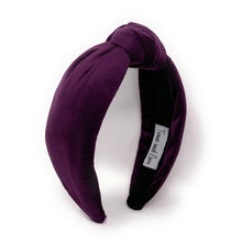 Load image into Gallery viewer, Fall Autumn Headband, Fall Knotted Headband, purple Knot Headband, Fall Hair Accessories, velvet purple Headband, Best Seller, headbands for women, best selling items, knotted headband, hairbands for women, Fall Winter gifts, Solid color knot Headband, Solid color hair accessories, Purple knot headband, Velour knotted headband, Statement headband, Birthday gifts, embellished knot headband, Fall Autumn  accessories, Purple headband, Purple velour headband, Velvet knot headband, velvet knotted headband