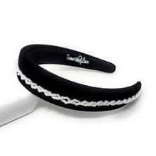 Load image into Gallery viewer, Elegant black hairband with beaded pearl trim detail