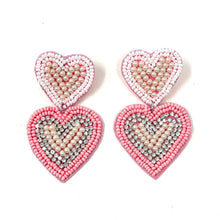 Load image into Gallery viewer, pink heart Beaded Earrings, pink valentines Earrings, Valentines Day Earrings, Valentines Beaded Earrings, Valentines Heart earrings, sweetheart  earrings, valentine’s day beaded earrings, dainty valentines beaded earrings, valentines beaded earrings, unique earrings, Valentine’s day earrings, tween girls accessories, Valentine’s day accessories, Best selling items, Valentines accessories, boho earrings, custom earrings, gifts for her, handmade gifts, unique valentines heart earrings