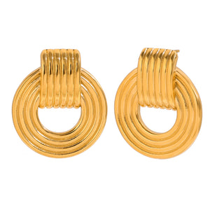 Pair of 18k gold plated drop earrings on a white background