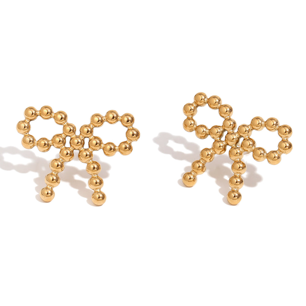 Beaded Bow 18k Gold Plated Stud Earrings