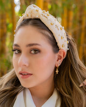 Load image into Gallery viewer, headbands for women, Easter knotted headband, headband style, top knot headband, Ivory top knot headband, Christian headband, Christian hair band, Catholic knot headband, top knotted headband, Bunny knotted headband, handmade headbands, top knotted headband, hand bead knotted headband, Cross hair band for women, Ivory knot headband, statement headbands, embellished headband, chic headband, pearly knot headband, Christian knot headband, Cross hair accessories, Custom headband, Christian gifts