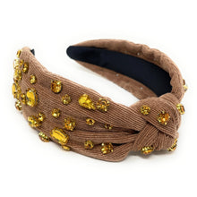 Load image into Gallery viewer, Thanksgiving Jeweled Headband, Fall headband, Autumn Hair Accessories, Autumn Headband, knot headband, boho headband, best selling items, Fall knotted headband, hairbands for women, thanksgiving  gifts,  Fall knot Headband, Fall accessories, beige corduroy headband, Corduroy headband, Statement headband, Christmas gifts, jeweled knot headband, Jeweled headband, Corduroy knot headband, Embellished headband, Autumn embellished headband, bejeweled headband