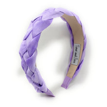 Load image into Gallery viewer, Elegant lavender braid-style headband with a sleek satin finish and timeless feminine aesthetic.