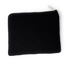 Load image into Gallery viewer, Handmade black bead pouch with white pearl bow embellishment and zipper.