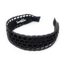Load image into Gallery viewer, Black raffia-style headband with intricate woven detailing and a chic, versatile design.