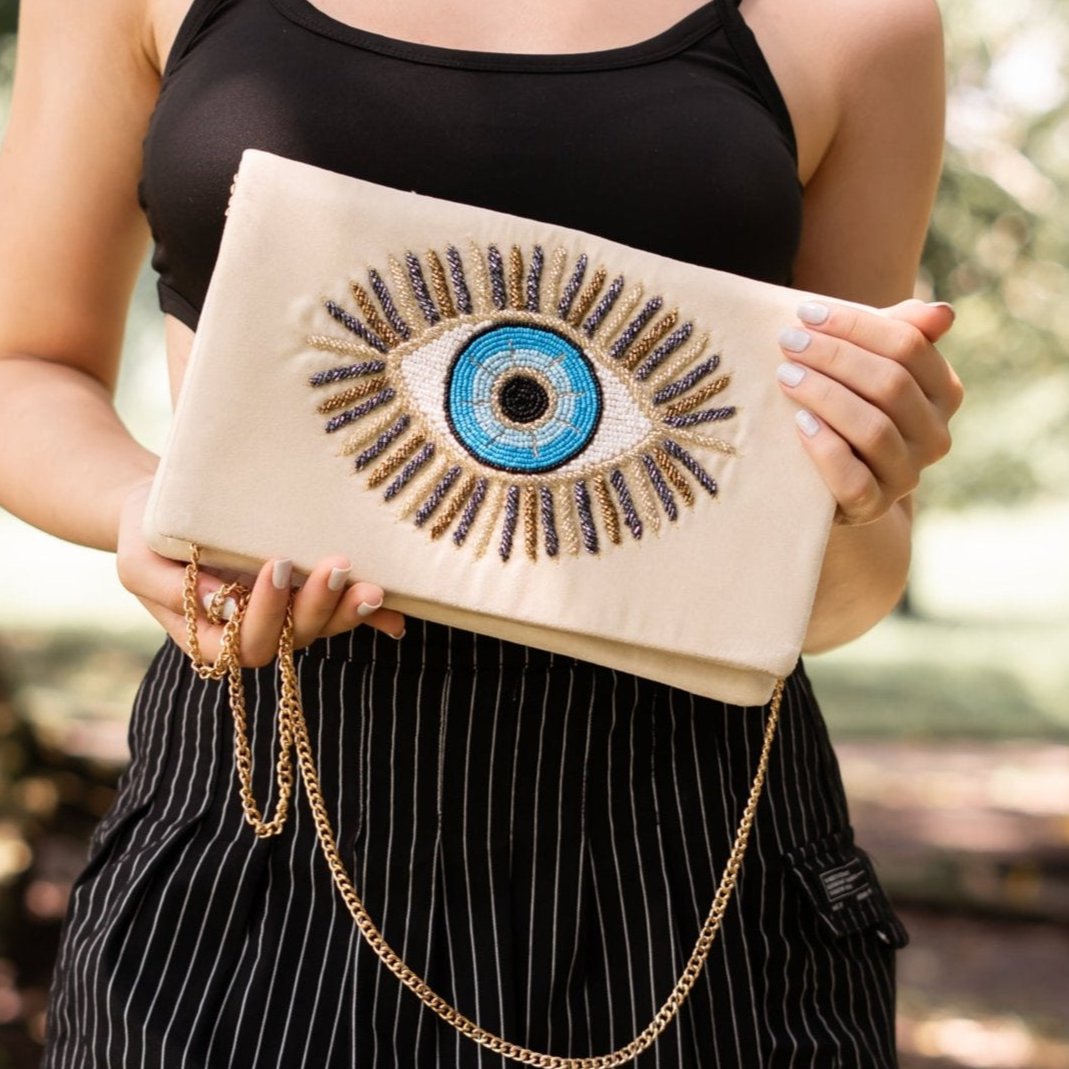 Twine and Love Hand Beaded Evil Eye Clutch Seed Bead Clutch Bag