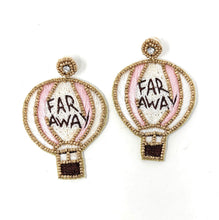 Load image into Gallery viewer, Pink and white hot air balloon earrings with intricate beadwork