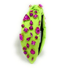 Load image into Gallery viewer, headband with hot pink gemstones, gold accents, and luxe crystal detailing