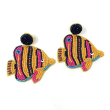 Load image into Gallery viewer, custom beaded Earrings, jeweled Earrings, fish Beaded Earrings, fish earrings, summer jeweled earrings, handmade earrings, custom earrings, resort accessories, fancy accessories, sea embellished earrings, custom earrings, best friend gifts, birthday gifts, bohemian earrings, luxurious handmade accessories, party earrings, Fancy earrings, boho earrings, beaded earrings, fish embellished earrings, Fancy jeweled earrings, statement earrings, best selling items, statement earrings, handmade gifts, custom gifts