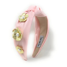 Load image into Gallery viewer, Floral embellished headband in soft pink for a chic look.