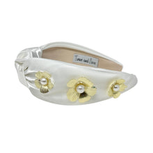 Load image into Gallery viewer,  Floral embellished headband in white satin