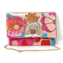 Load image into Gallery viewer, Colorful beaded clutch with floral sequin design and envelope flap