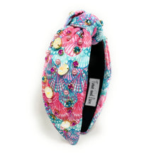 Load image into Gallery viewer, headband featuring pink and turquoise floral fabric with sparkling crystal embellishments.
