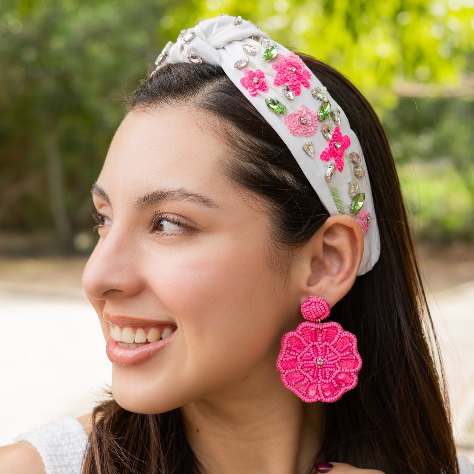 Twine and Love | Hand Beaded Floral Top Knot Headband  display picture 2