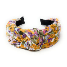 Load image into Gallery viewer, headbands for women, multicolor knot headband, handmade headbands, floral top knotted headband, floral knotted headband, hair band for women, embellished headband, floral headband, floral headband for women, summer headband, jeweled headband for women, knotted jeweled headband, wide floral headband, summer knot headband, pink orange floral headband, knotted headbands, yellow headband, game day hair accessories, game day headband, summer headbands, multicolor floral headband, best selling items
