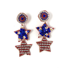 Load image into Gallery viewer, 4th of July Earrings, USA  Earrings, Fourth of July Earrings, Independence Day Jewelry, America Earrings, American Earrings, Patriot Earrings, USA Flag Earrings, star Patriotic earrings, American Earrings, USA star Beaded Earrings, Seed Bead Earrings, Stars &amp; Stripes, freedom Patriotic Earrings, USA Star Earrings, 4th of July flag earrings, Flag Fashion Earrings, Memorial Day Earrings, Stars Beaded, Fashion Statement, USA flag earrings, USA earrings, handmade earrings, Fourth of  July star earrings