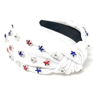 Americana Jeweled Headband, Patriotic Knotted Headband, Star Knotted Headband, Americana Hair Accessories, Red White Headband, Best Seller, headbands for women, best selling items, knotted headband, hairbands for women, hair accessories, Independence day gifts, Independence day Headband, Memorial day hair accessories, American headband, USA flag headband, Fourth of July headband, Fourth of July gifts, red white headband, star knot headband, Jeweled headband, USA Jeweled headband, USA Headband