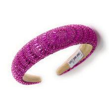 Load image into Gallery viewer, Eye-catching pink jeweled headband with dazzling crystal patterns and chic statement style.
