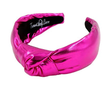 Load image into Gallery viewer, Metallic Hot Pink Knot Headband | Padded Satin Twist Hairband