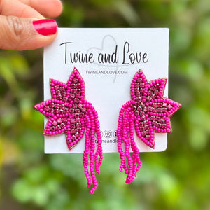 custom beaded Earrings, fuchsia floral jeweled Earrings, fuchsia Beaded Earrings, boho earrings, fuchsia jeweled earrings, handmade earrings, custom earrings, party accessories, fancy accessories, fuchsia floral embellished earrings, custom earrings, best friend gifts, birthday gifts, bohemian earrings, luxurious handmade accessories, night jewelry, Fancy earrings, boho earrings, beaded earrings, Fancy jeweled earrings, statement earrings, best selling items, statement earrings, handmade gifts, custom gifts