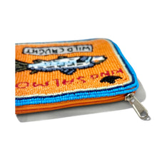 Load image into Gallery viewer, Coastal market style beaded coin purse with sardine illustration