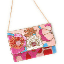 Load image into Gallery viewer, Floral beaded evening bag with pink, orange, and blue details