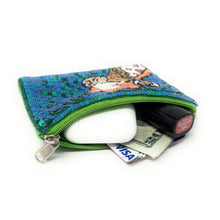 Load image into Gallery viewer, Small green sequin clutch with detailed giraffe face and hand-beaded craftsmanship.