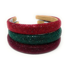 Load image into Gallery viewer, Three glittery headbands in red, green, and burgundy on a white background