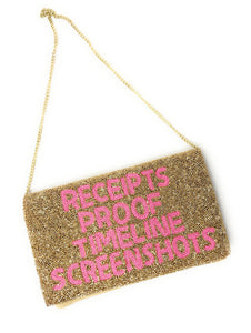 Receipts, Proof, timeline, Screenshots Purse Pouch, RHOSLC Beaded Purse, RHOSLC gifts, Crossbody bag Real Housewives Gift, beaded clutch purse, Girls trip gifts, beaded RHOSLC purse, gifts for her, birthday gifts, unique handbag, batch gifts, boho pouch, Real Housewives of Salt Lake City accessories, Receipts Proof Timeline  Screenshoots bag, miscellaneous gifts, best friend gift, evening bag, Bachelorette gifts, Bachelorette party favors, Bravo Crossbody Bag, Bravo bachelorette, best selling items, zipper 