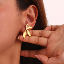 Load image into Gallery viewer, minimalist style Earrings, 18k gold stud Earrings, minimalist Earrings, leaf 18k gold stud earrings, custom earrings, earrings party accessories, fancy accessories, 18k gold plated earrings, stud custom earrings, best friend gifts, birthday gifts, gold plated bohemian earrings, luxurious handmade accessories, embellished night jewelry, Fancy earrings, bohemian gold plated earrings, minimalist jewelry, best selling items, handmade gifts, custom gifts, valentines day gifts valentines day for her, gifts for he