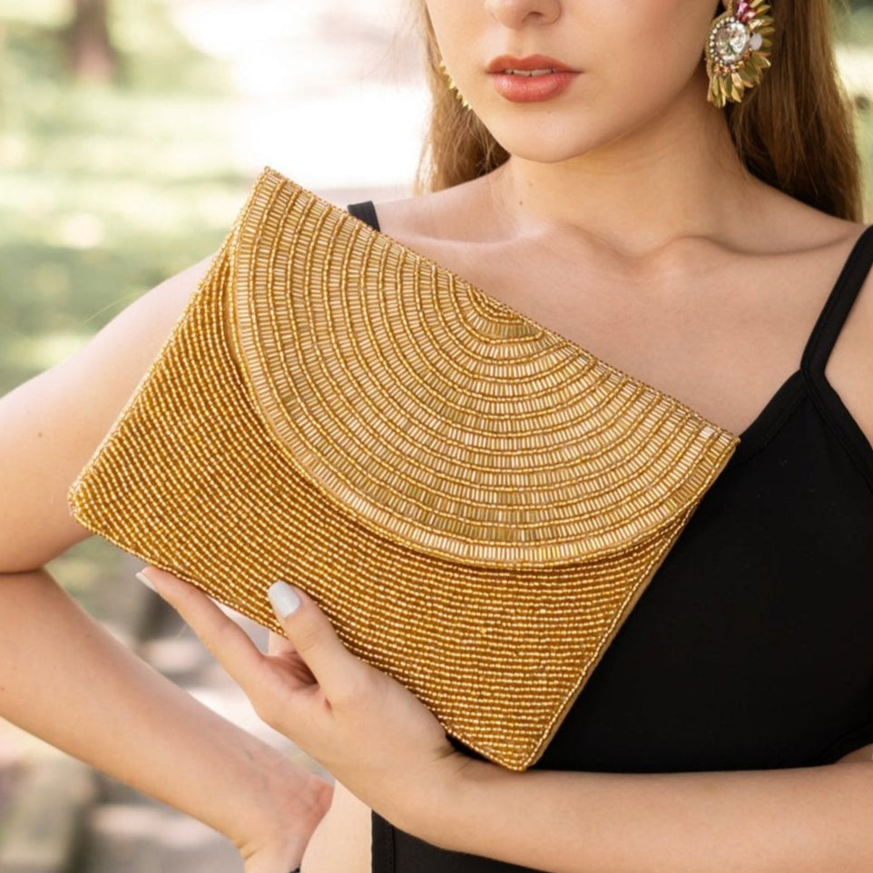 green emerald velvet dress Golden Clutch Purse | Wish Me Luck Brass Clutch main image 1