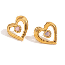 Load image into Gallery viewer, heart stud Earrings, 18k gold stud Earrings, minimalist style Earrings, heart gemstone stud 18k gold earrings, custom earrings, earrings party accessories, fancy accessories, 18k gold plated earrings, custom earrings, best friend gifts, birthday gifts, heart shape earrings, luxurious handmade accessories, embellished night jewelry, heart earrings, bridal gold plated earrings, waterproof jeweled earrings, best selling items, handmade gifts, custom gifts, valentines day gifts, gifts for her, minimalist jewelr