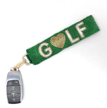 Load image into Gallery viewer, Green keychain with 'GOLF' text on a white background