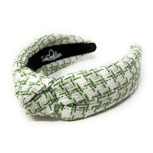 Load image into Gallery viewer, Green and beige patterned headband on a white background