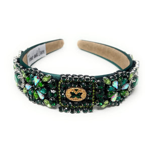 headband for women, fall headband, green baroque headband, fall winter headband, green embellished headband, bridal headband, bridal accessories, brown luxurious hairband, luxurious hair band, unique embellished headband, unique headband, statement headband, custom bridal headband, green color accessories, embellished headband, gemstone headband, luxury headband, green bejeweled headband, bling headband, baroque embellished headband, custom headband, jeweled baroque headband, evening hair accessory

