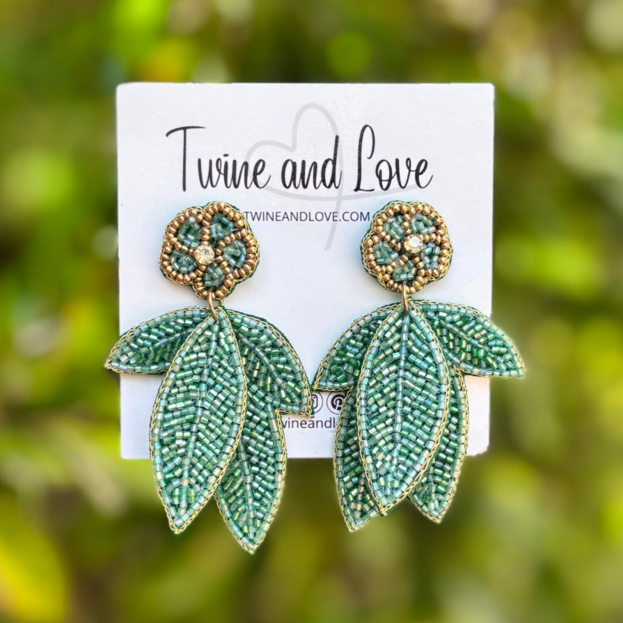 custom beaded Earrings, jeweled Earrings, Green leaves Beaded Earrings, leaves earrings, summer jeweled earrings, handmade earrings, custom earrings, resort accessories, fancy accessories, leaves embellished earrings, custom earrings, best friend gifts, birthday gifts, bohemian earrings, luxurious handmade accessories, party earrings, Fancy earrings, boho earrings, beaded earrings, multicolor embellished earrings, Fancy jeweled earrings, statement earrings, best selling items, statement earrings, handmade 