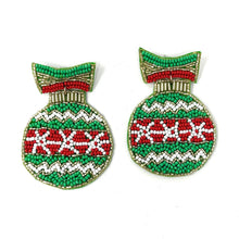 Load image into Gallery viewer, Christmas Beaded Earrings, Christmas Earrings, Holiday Earrings, Christmas Beaded Earrings, Christmas earrings, Merry Christmas earrings, Holiday earrings, Ornament earrings, Ornament Christmas accessories, Christmas jeweled earrings, holiday earrings, wreath earrings, holiday gifts, holiday accessories, green red holiday beaded accessories, Holiday accessories, Holiday Christmas earrings, Christmas gifts, best Selling items, Christmas earrings, Custom earrings