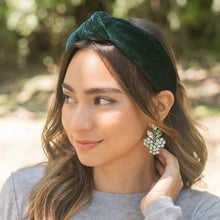 Load image into Gallery viewer, St Patricks Headband, Green velvet Headband, green Knot Headband, St Patricks Hair Accessories, green velour Headband, Best Seller, headbands for women, best selling items, knotted headband, hairbands for women, Fall Winter gifts, Solid color knot Headband, Solid color hair accessories, green headband, Velour knotted headband, Statement headband, Birthday gifts, embellished knot headband, St Patricks Day accessories, Christmas headband, Christmas velour headband, Velvet knot headband, velvet knotted headban