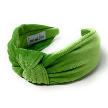 Load image into Gallery viewer, Fall Autumn Headband, Fall Knotted Headband, green Knot Headband, Fall Hair Accessories, velvet lime green Headband, Best Seller, headbands for women, best selling items, knotted headband, hairbands for women, Fall Winter gifts, Solid color knot Headband, Solid color hair accessories, wide knot headband, Velour knotted headband, Statement headband, Birthday gifts, lime green wide knot headband, Fall Autumn  accessories, Purple headband, lime green velour headband, Velvet knot headband, velvet knotted headba