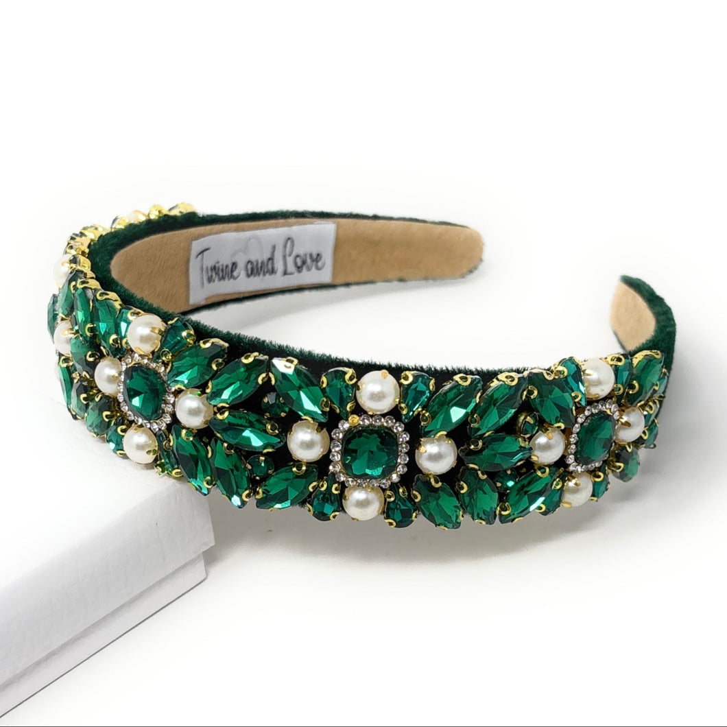 headband for women, green headband, green baroque headband, emerald color headband, green bejeweled headband, bridal headband, bridal accessories, green luxurious hairband, luxurious hair band, unique embellished headband, unique headband, statement headband, custom bridal headband, green color hair accessories, embellished headband, gemstone headband, luxury headband, green jeweled headband, bling headband, baroque embellished headband, custom headband, jeweled baroque headband, evening hair accessory
