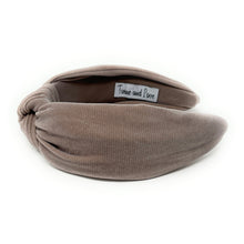 Load image into Gallery viewer, Fall Autumn Headband, Fall Knotted Headband, grayish brown shimmer Knot Headband, Fall Hair Accessories, gray corduroy Headband, Best Seller, headbands for women, best selling items, knotted headband, hairbands for women, Fall Winter gifts, Solid color knot Headband, Solid color hair accessories, Grey color knot headband, corduroy knotted headband, Fall Autumn headband, Birthday gifts, custom knot headband, Winter Autumn accessories, brown headband, coffee corduroy fabric headband, autumn knot headband
