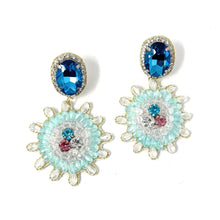 Load image into Gallery viewer, custom beaded Earrings, light blue jeweled Earrings, blue Beaded Earrings, boho earrings, blue jeweled earrings, handmade earrings, custom earrings, party accessories, fancy accessories, light blue embellished earrings, custom earrings, best friend gifts, birthday gifts, bohemian earrings, luxurious handmade accessories, night jewelry, Fancy earrings, boho earrings, beaded earrings, Fancy jeweled earrings, statement earrings, best selling items, statement earrings, handmade gifts, custom gifts for her
