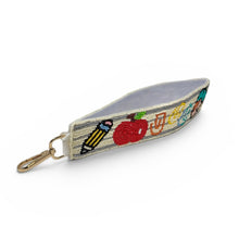 Load image into Gallery viewer, Wristlet with educational design on a white background