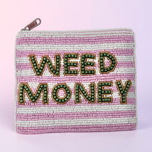 Load image into Gallery viewer, Pink Stripe Statement Mini Weed Money Beaded Coin Pouch